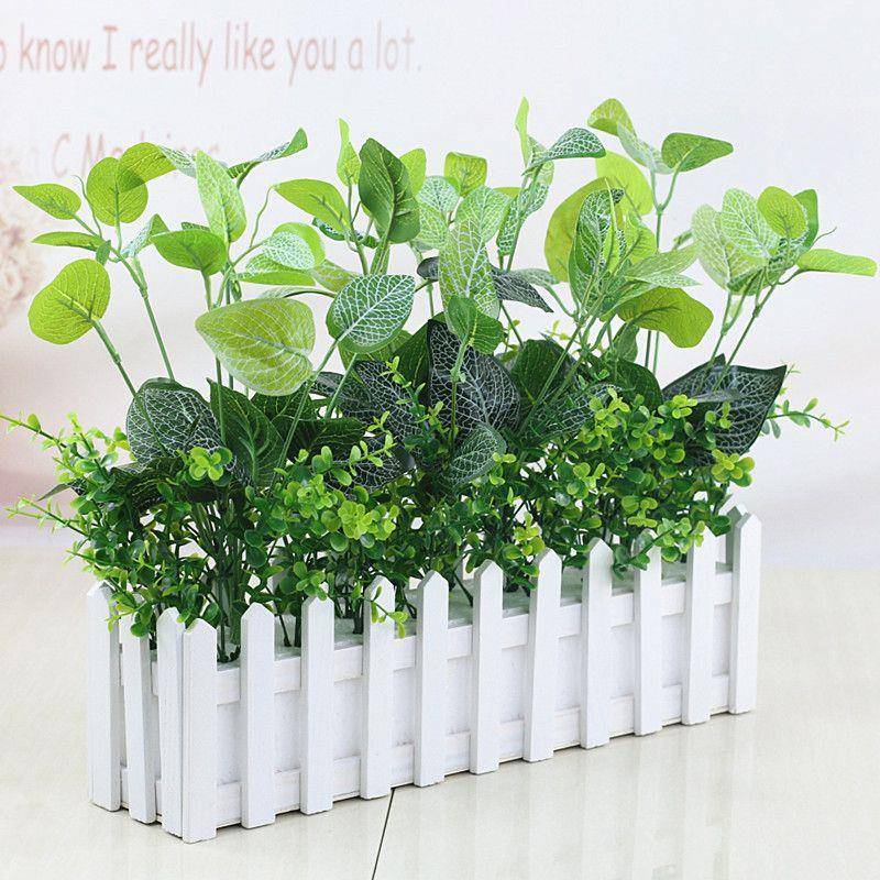 仿真绿萝栅栏套装假植物仿室内外隔断塑料花装饰木栅栏插花摆件