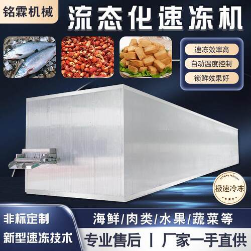 商用带鱼鲅鱼全自动流态化速冻机生胚包子海鲜肉类冷冻流水线