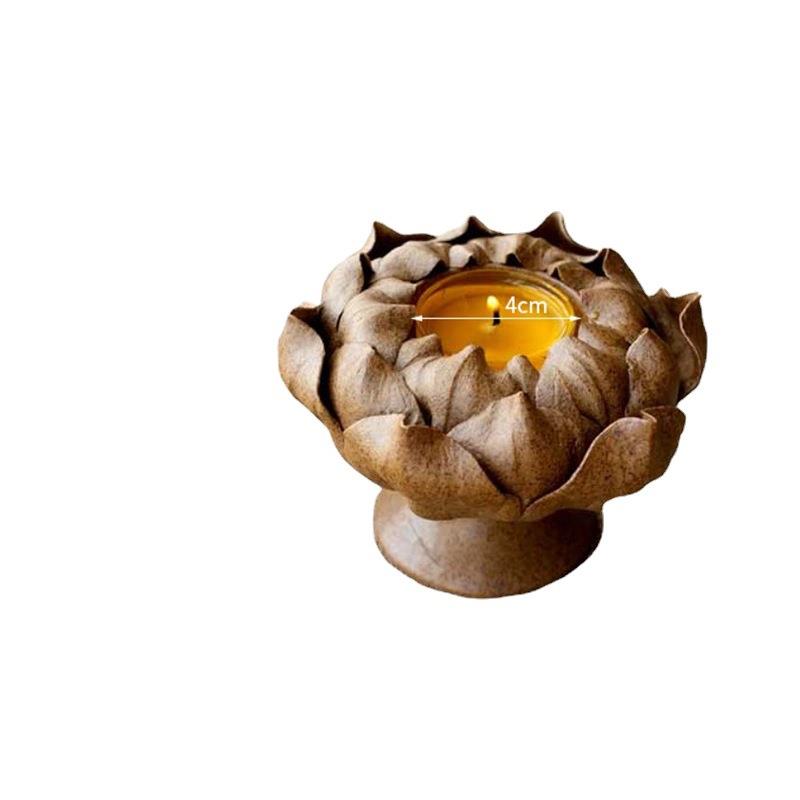 手作莲花蜡烛灯宝莲灯香座香炉手工粗陶泥香插禅意古风陶瓷小摆件