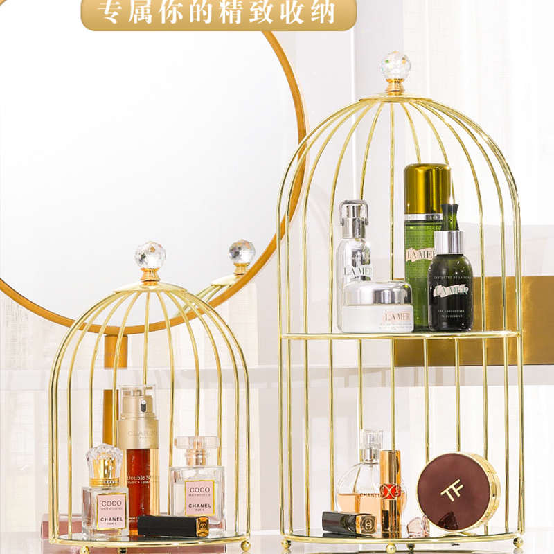 网红鸟笼化妆品收纳盒梳妆台香水护肤品桌面置物架北欧简约风格