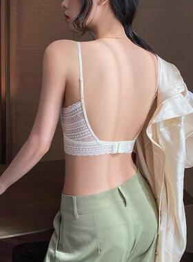 French lace sexy U-shaped backless bra超薄三角杯内衣女