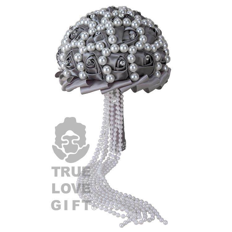 新娘喜珍珠FHA手花婚庆道用品工艺捧仿真手捧具花欧式带钻庆用品