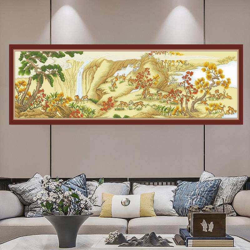 百2鹿图十字绣024新款大副客厅沙发玄A-764关现风景图代简约风手