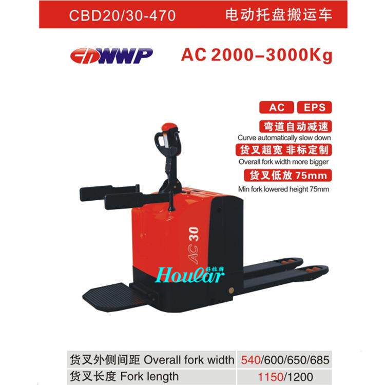 wwp合力CBD20470站驾式电动搬运车吨叉车托盘车电瓶搬运拖板叉车