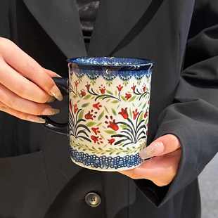 复古精致马克杯 波兰彩陶瓷马克杯咖啡杯水杯创意早餐杯茶杯