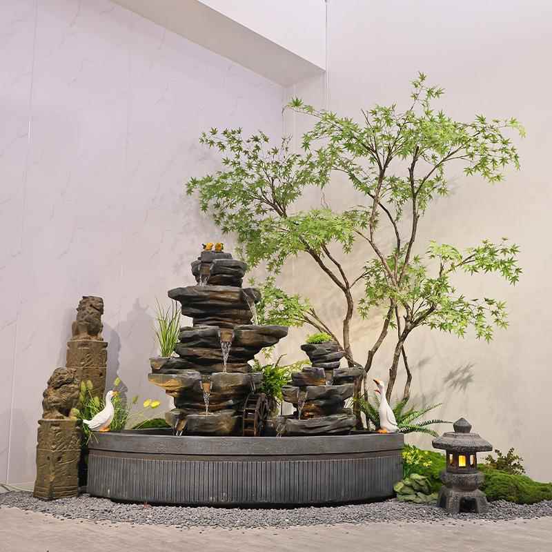 中阳台鱼池水景庭花园布置水装饰造景假院VZS山盆式景户外流水池