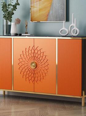 餐柜厨房家用橙色收纳柜岩板玄关柜入户客厅靠墙一体装饰柜高档