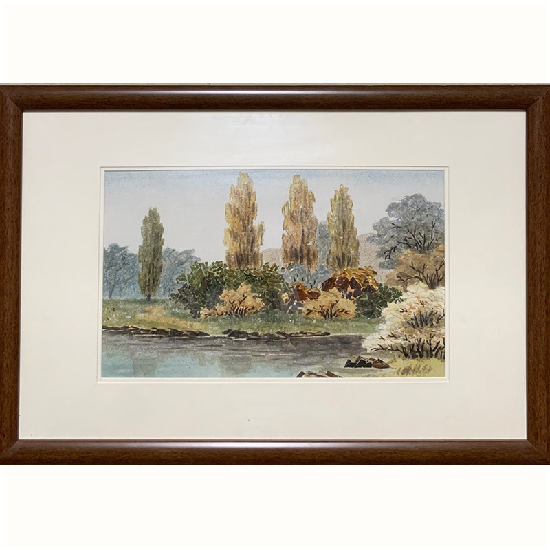 【已配框】朝鲜纯手绘贝壳画拍卖 湖边的三棵树 客厅玄关装饰收藏