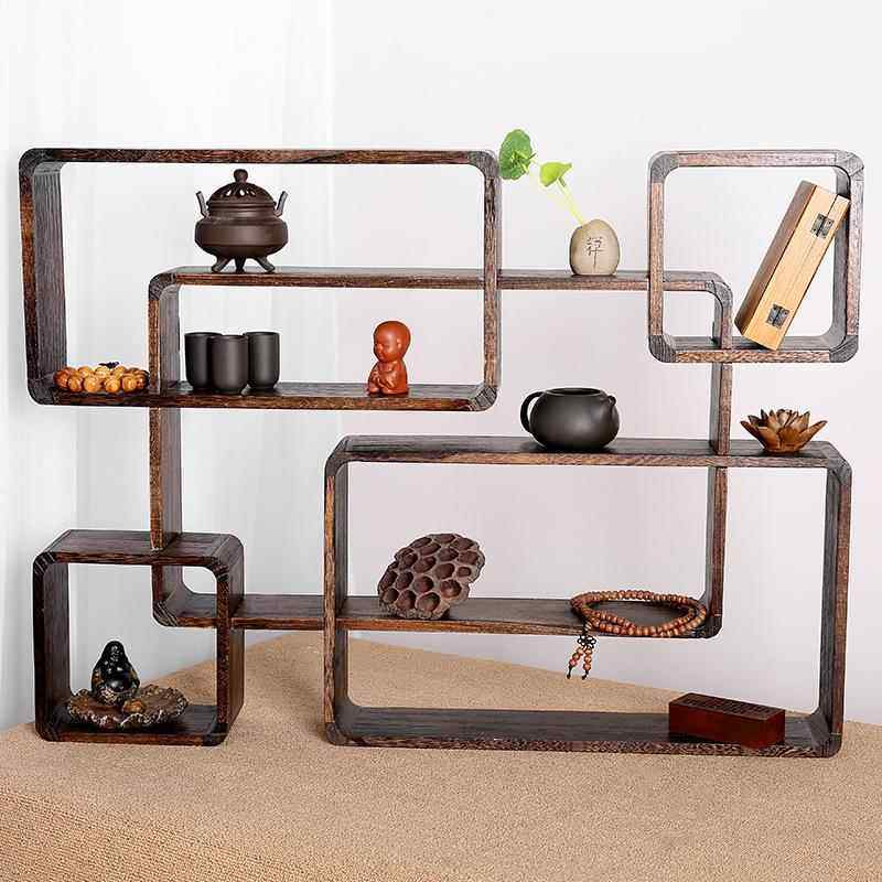 曹县烧桐木藏宝阁博古书架 中式木制壁挂古董摆放展示架