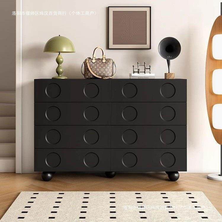 黑色复古八斗柜卧室床尾收纳储物柜斗柜客厅玄关柜电视沙发边柜