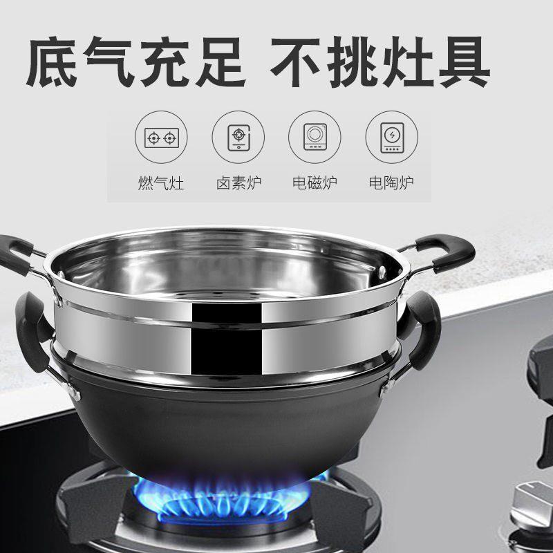 老式炒锅不粘锅章丘铁锅家用深型无涂层双耳铸铁锅多功能炖锅汤锅