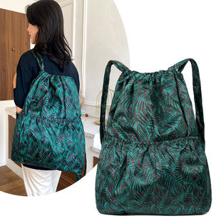 抽绳束口袋花布包中老年双肩包买菜购物袋方便袋大容量轻便背包女