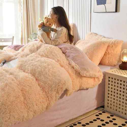 加厚水貂绒床上四件套水晶绒床单冬季保暖长毛绒被套珊瑚绒法兰绒