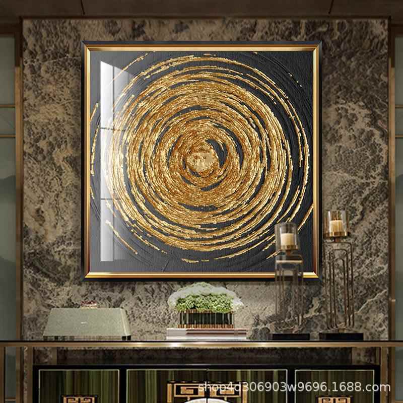 轻奢金色现代简约客厅玄关抽象金箔挂画正方形沙发墙面装饰挂壁画