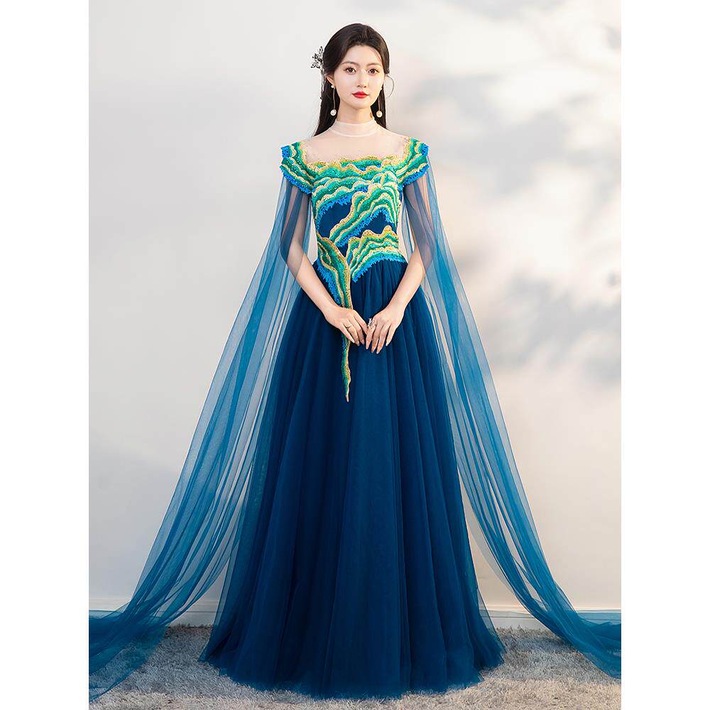 正品人青绿色中国风礼女古筝演出服成中大艺童学生考民乐表服演服