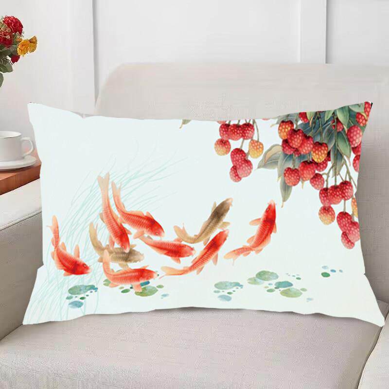 九鱼图片枕头十字绣自绣客厅沙发靠垫套手工线绣简单新手刺绣长方
