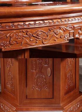 花用实雕木餐桌组合家客厅大圆桌椅10人饭店农村中式MF-915#仿古