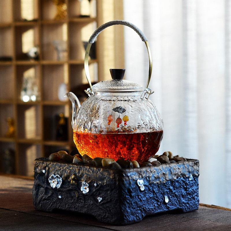 国风耐热玻璃煮茶壶家用创意室内围炉煮茶黑晶炉专用烧水壶整套装