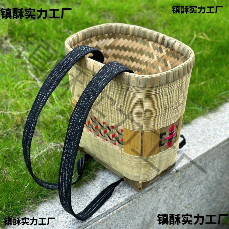 云南大理背篓精编双层竹背篓手工竹编家用四川背篼买菜竹筐拍照