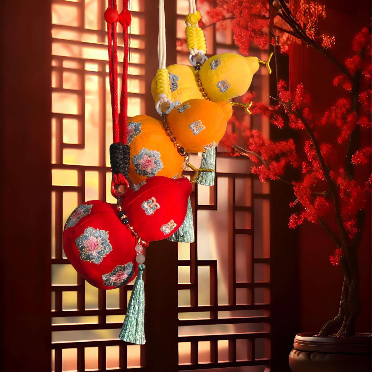 精品古逸坊刺绣葫芦福禄香囊成品蛇年荷包香包吊坠随身配饰挂件平