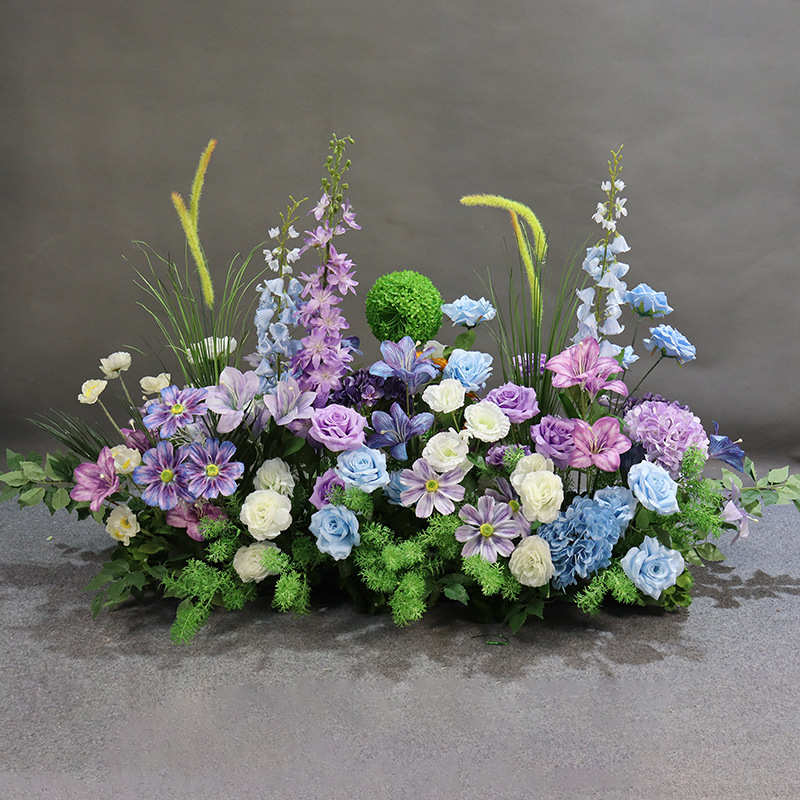 婚礼堂紫色成品莫奈牛角拱门多巴胺仿真花条舞台造景橱窗美陈花艺