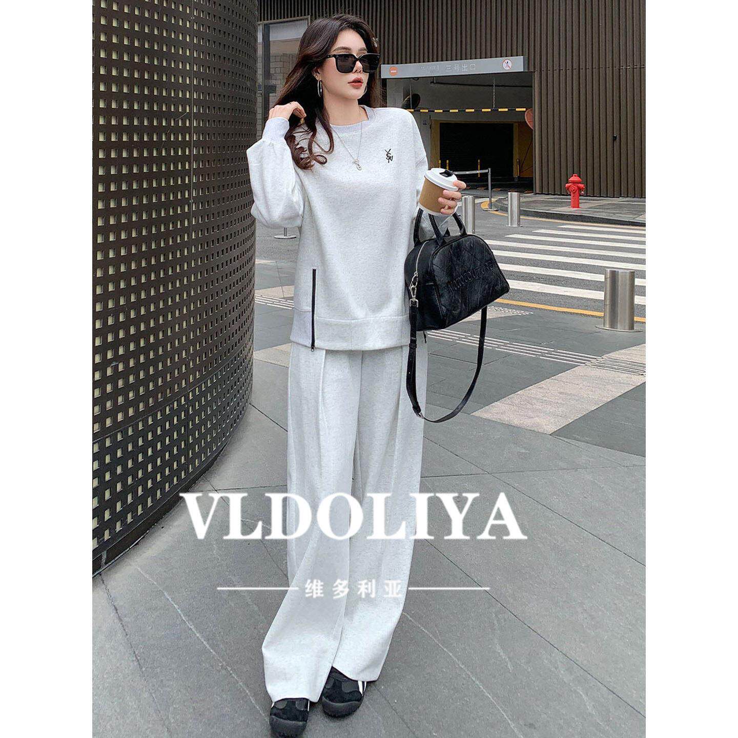 VLDOLIYA维多利亚时尚套装女秋冬2026新款刺绣卫衣阔腿裤两件套