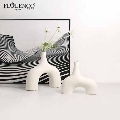 软摆件样板房餐桌花瓶干花风器装饰家居北欧尖素色陶瓷奶油客厅口