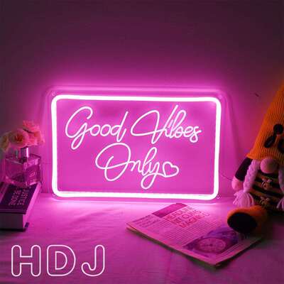 雕刻霓虹灯发光字Good vibes only英文字母霓虹装饰灯外贸供应商