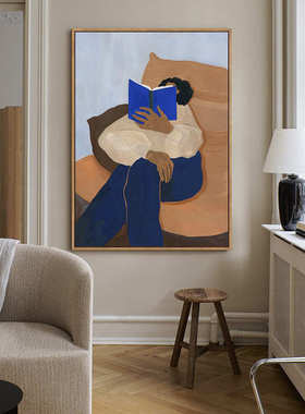 闲逸午后 北欧风客厅沙发背景墙组合画抽象人物多联画几何玄关画