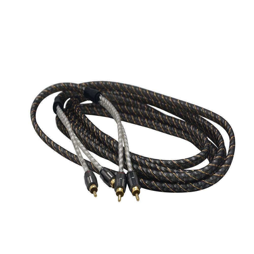 汽车音响改装车载功放低音炮专用线材纯铜5米音频信号RCA线蛇皮管