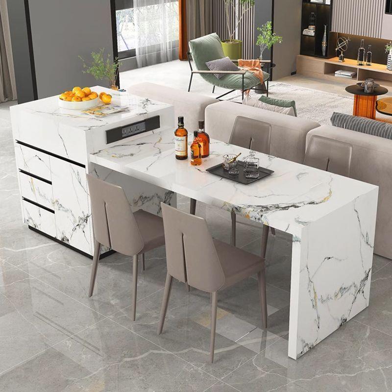 岛台餐桌一体可伸缩岩板家用高级小户型餐厅厨房极简中导台加倒台