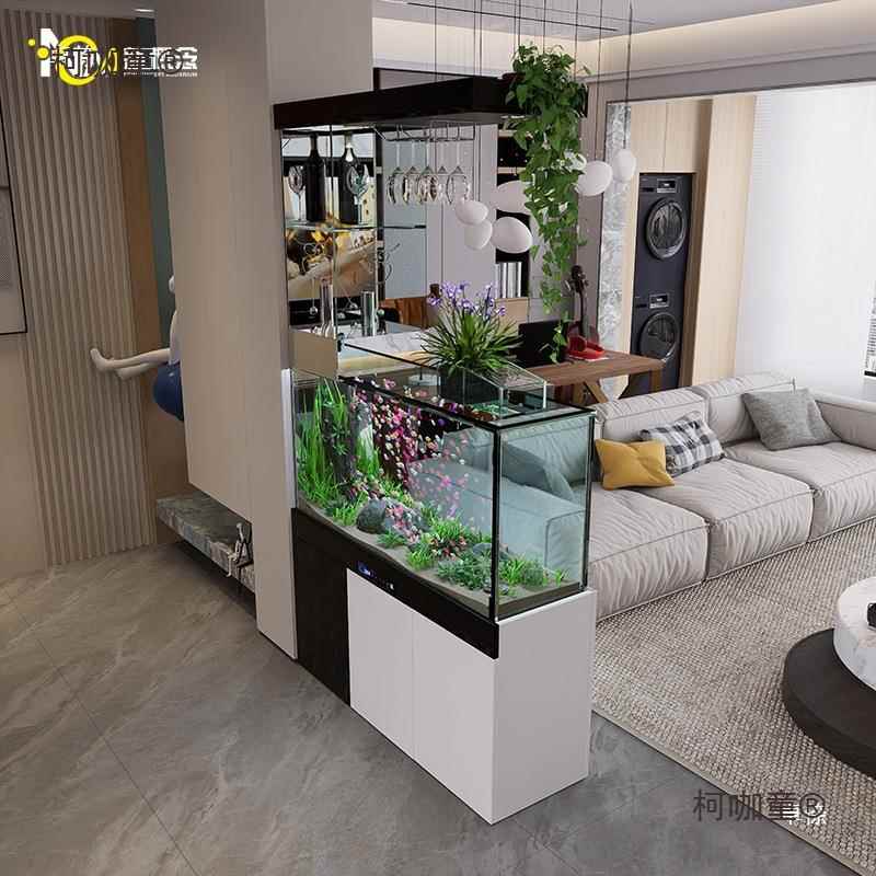 卫生间半墙鱼缸储物客厅入家用柜玄关简装饰柜约屏风带麦鱼户723