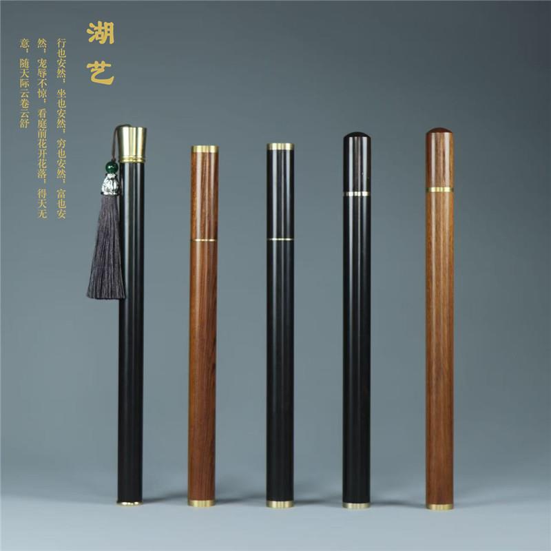 酸枝木 黑檀木镶黄铜木质香桶卧香管拔口沉香筒线香盒熏香盒居室