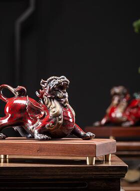 造中式招财貔JZ-YHX21貅件摆一对家居陶久瓷皮丘客厅玄饰关装品办