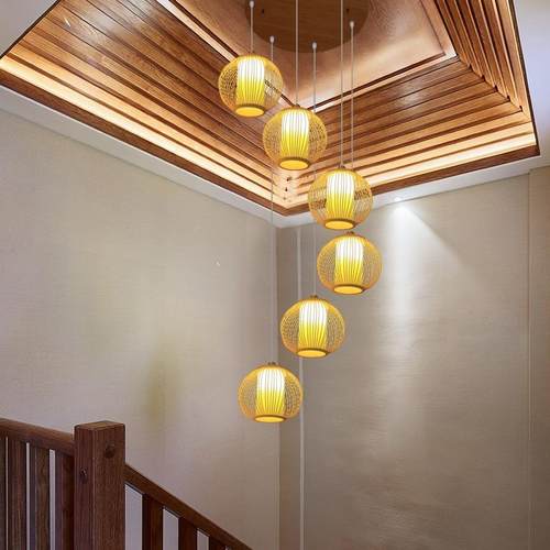 新中式旋转楼梯吊别灯长吊灯灯复式楼民跃层GYD-1005墅楼梯间转角