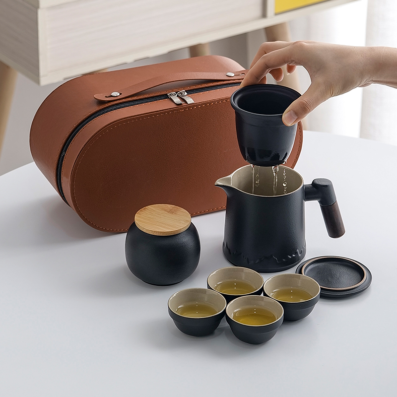 陶瓷旅行茶具套装简约收纳包带茶盘个人户外旅游随身泡茶定制logo