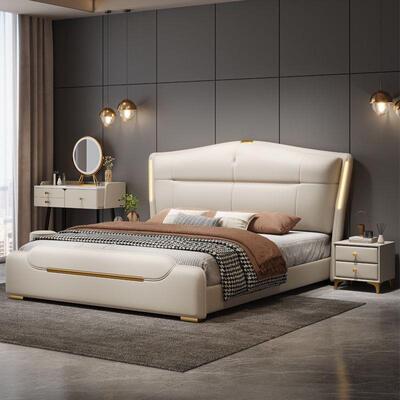 意式床主.卧9852米22米双人婚床现代简卧室约18带储物软米皮床