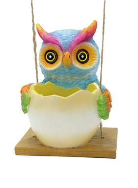 新品猫头鹰秋千花盆挂件庭院花园树脂悬挂动物雕像盆栽装饰品