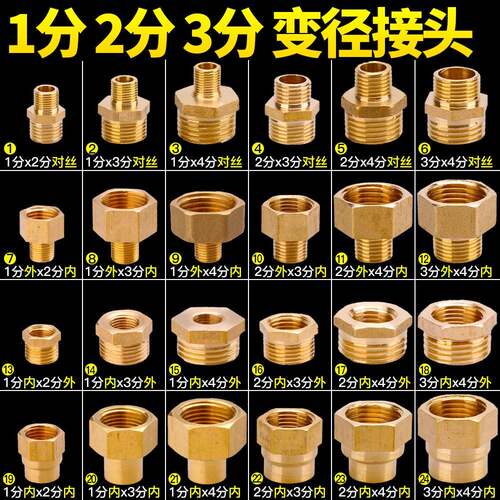 3分变2分分异径3铜接头4转分补芯TOHHUI黄铜管配件