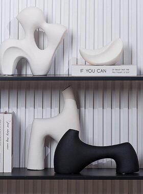 现代简约高档艺术摆件黑白哑光陶瓷摆设客厅书房书架书柜创意饰品