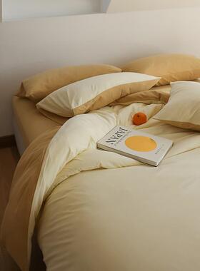 高档A类柔软针棉奶织/鹅黄色被罩床单. 裸睡天竺全棉18床笠件套床