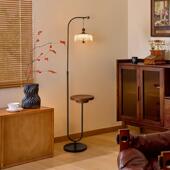 水滴落地灯客厅沙发旁边中古胡桃木色置物架一体边几卧室氛围灯具