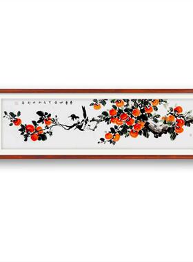 喜事连连手绘装饰画花鸟紫藤荷花兰花画横幅客厅沙发挂画万事如意