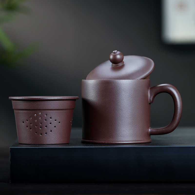 批发紫砂茶杯宜兴原矿紫泥办公室泡茶礼品杯大容量带过滤芯茶具