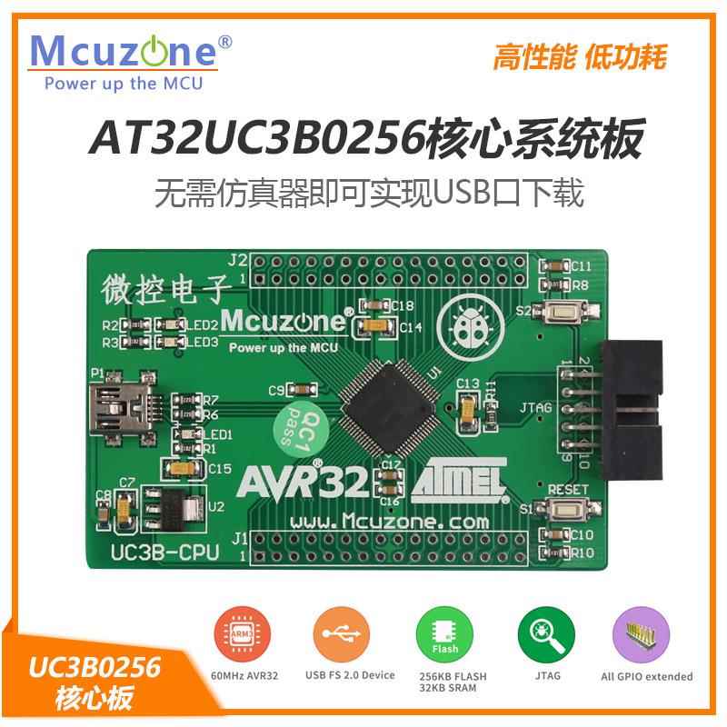 AVR32UC3B0256核心系统板AT32UC3B0256USB口下载无需下载器