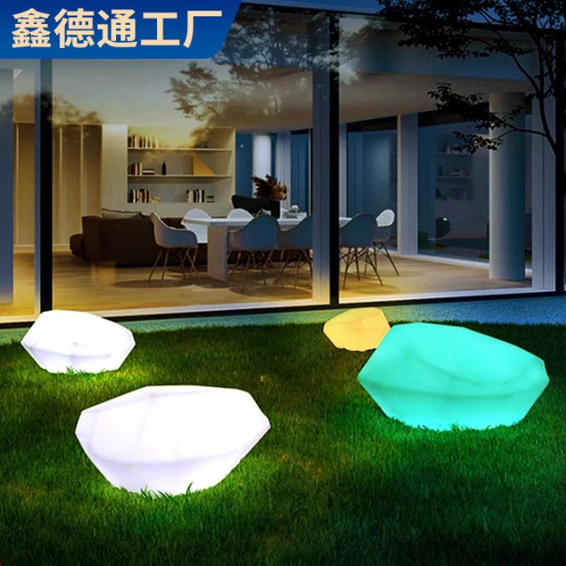户外七彩发光石头灯庭院灯户外太阳能能小区景观灯园林亮化卵石灯