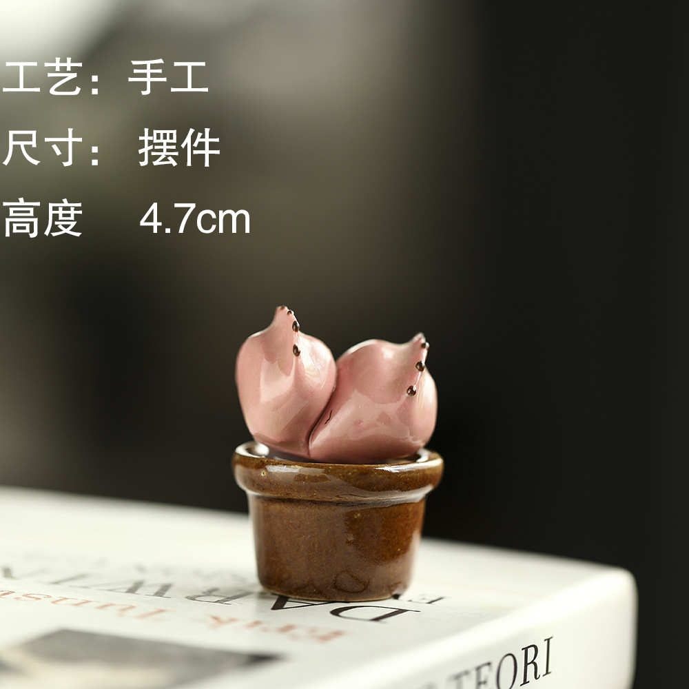 手工陶瓷仿真多肉仙人掌盆栽办公室电脑桌面装饰品创意车载小摆件