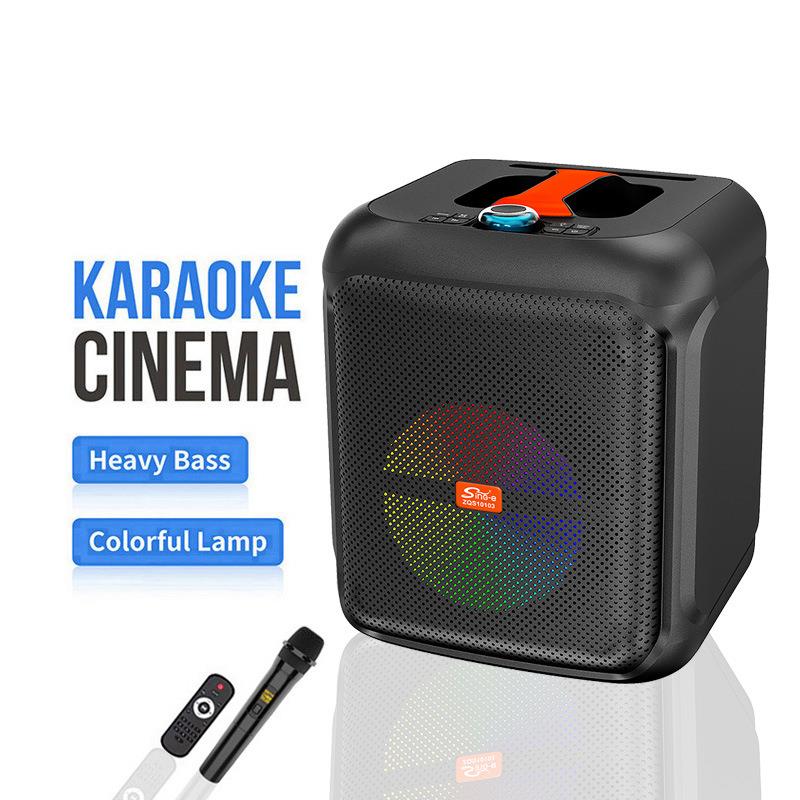 跨境新品10寸便携式家用立体声低音炮卡拉ok扬声器可带麦克风支架图片