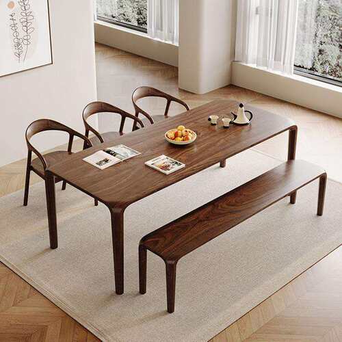 北美黑胡桃木餐桌长方形轻奢简约现代家用实木饭桌原木书桌家具