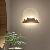 31壁灯中式 胡桃木艺卧室床 禅意日出民宿茶室背实木新景墙头灯日式